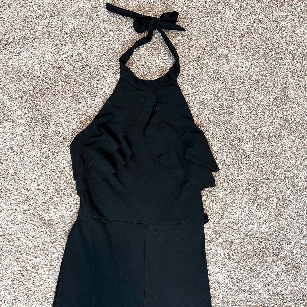 Bebe Black Tie-Waist Halterneck Jumpsuit
